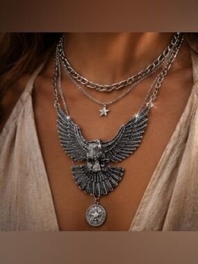 Vintage Eagle Statement Necklace - Silver Eagle Necklace